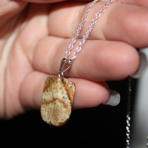 Elegant Silver and Tan Pendant Necklace